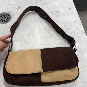 Two-Tone Brown Suede Shoulder Bag - Classic Women's Bag